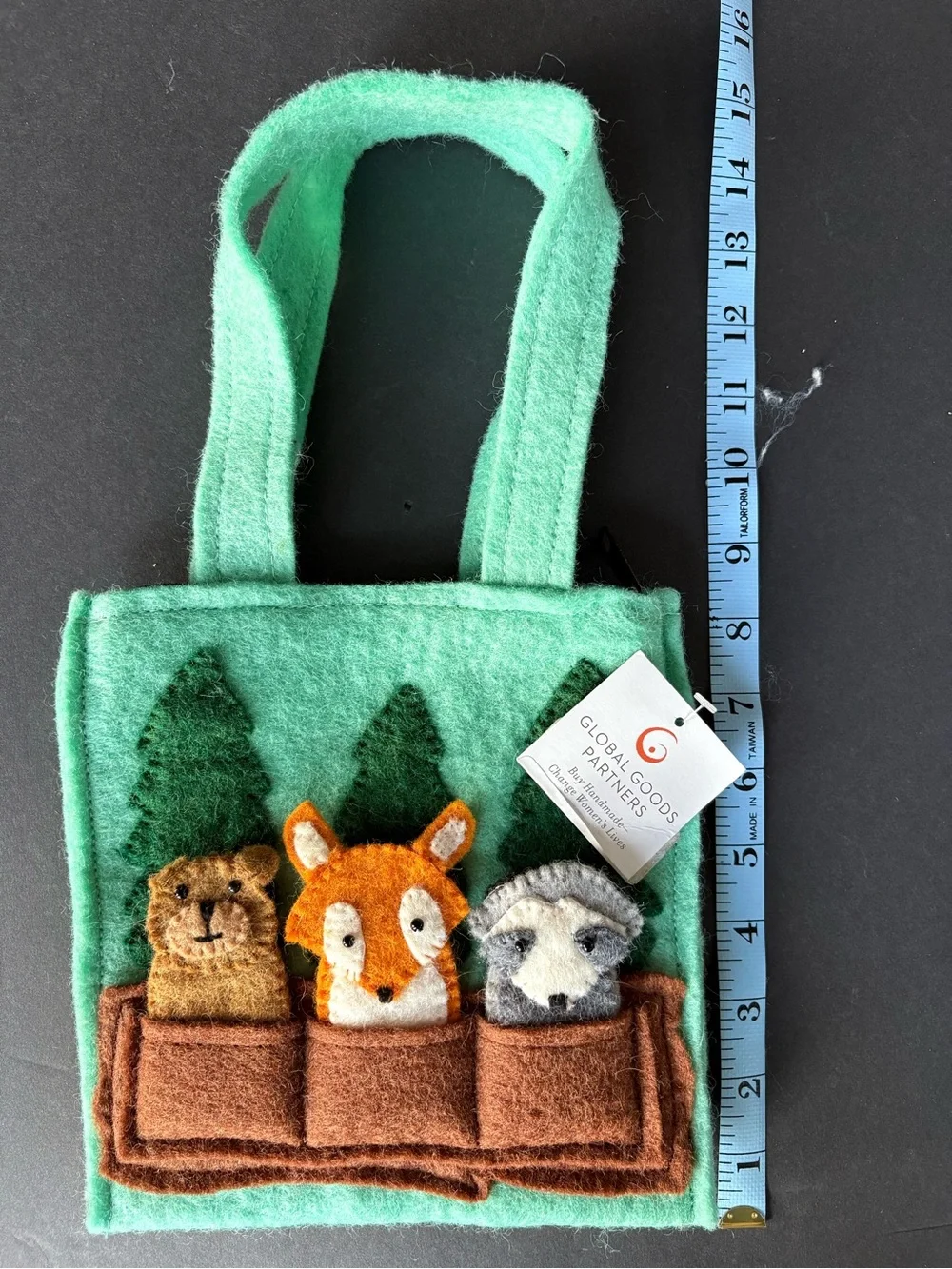 Global Goods Partners Children’s Felted Wool Tote With Three Finger Puppets